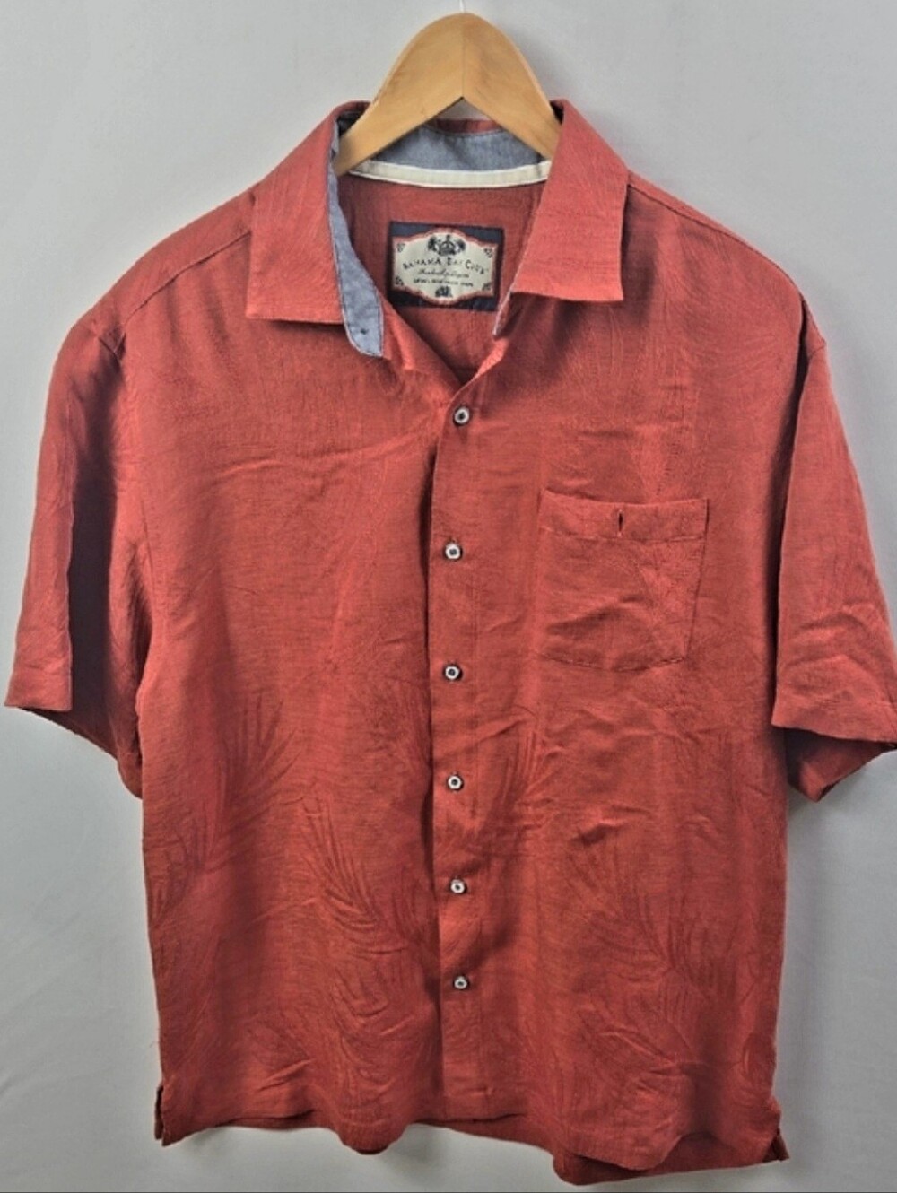Bahama Bay Club Casual Men's Short-Sleeve Button-Up Shirt Rust Red Sz M Vacation